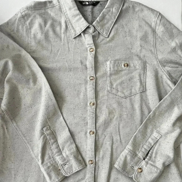 NorthFace Women XL Shirt Grey Black Specks Cotton Outdoor Hiking Trail Active - Picture 8 of 14